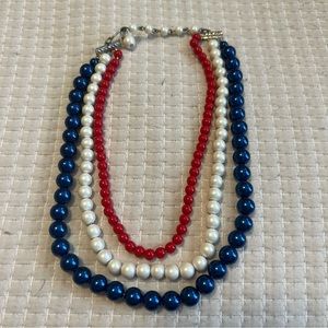 Vintage Red White & Blue Bead Choker Necklace